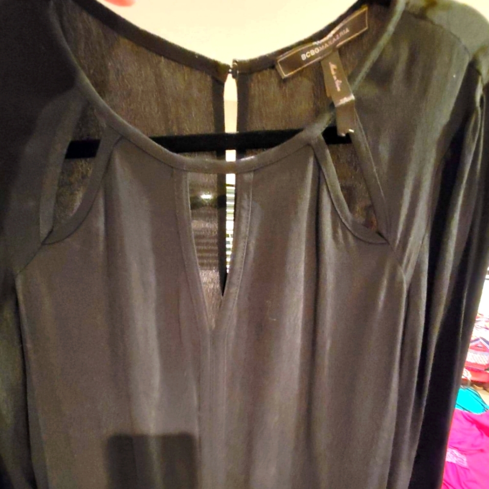 BCBG MAXAZRIA Black Tunic Top or Dress with cut outs.